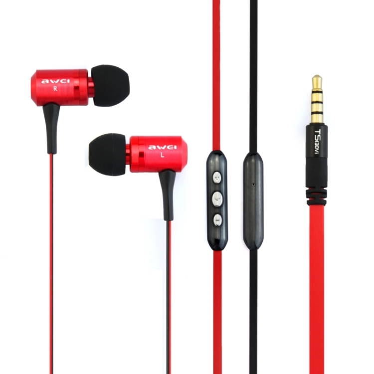 Awei-TS130Vi 3.5mm Plug Noodle Wire Style In-ear Stereo Earphone with Microphone for iPhone 6 & 6 Plus, iPhone 5 & 5S & 5C, Samsung Galaxy, Other Phones(Red)