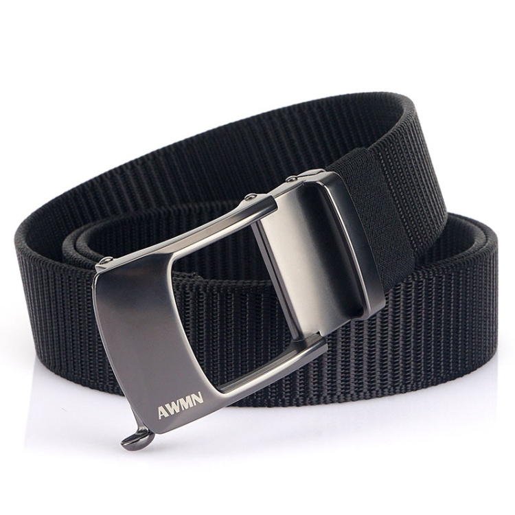AWMN Men Nylon Cutout Automatic Buckle Toothless Belt, Length: 120cm(Black)
