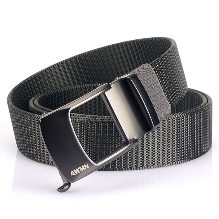 AWMN Men Nylon Cutout Automatic Buckle Toothless Belt, Length: 120cm(Dark Gray)
