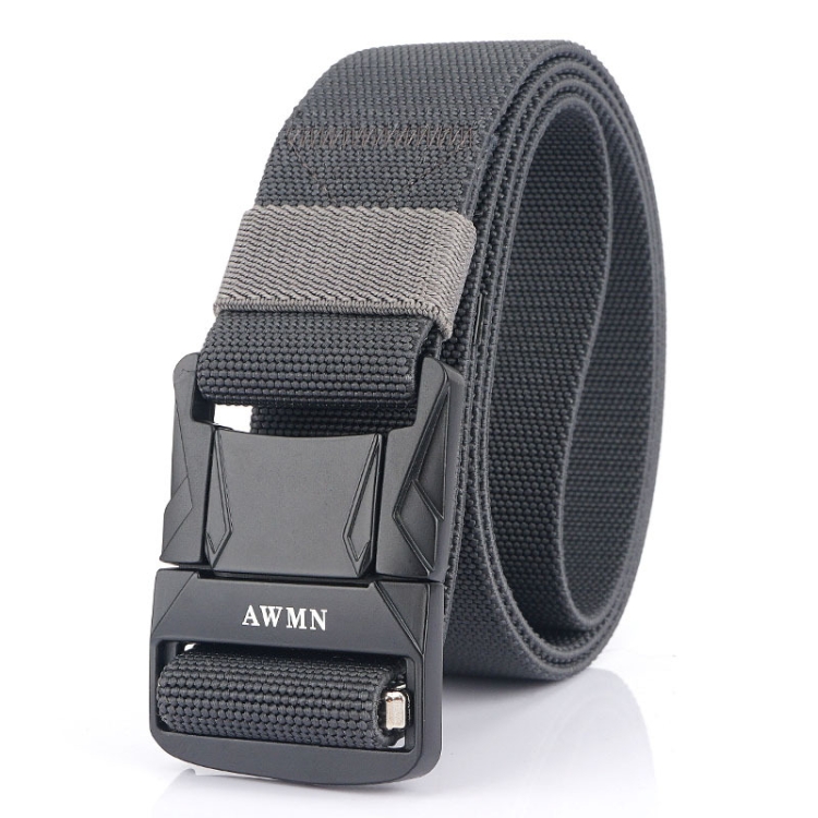AWMN Men Outdoor Metal Buckle Elastic Nylon Belt, Length: 120cm(Plain Weave Dark Gray)