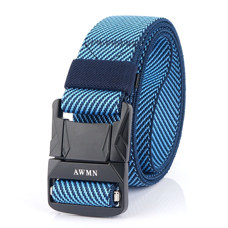 AWMN Men Outdoor Metal Buckle Elastic Nylon Belt, Length: 120cm(Twill Blue)