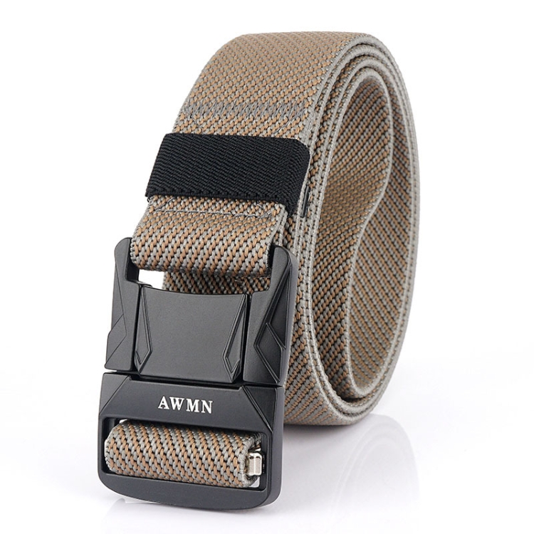 AWMN Men Outdoor Metal Buckle Elastic Nylon Belt, Length: 120cm(Twill Dark Khaki)