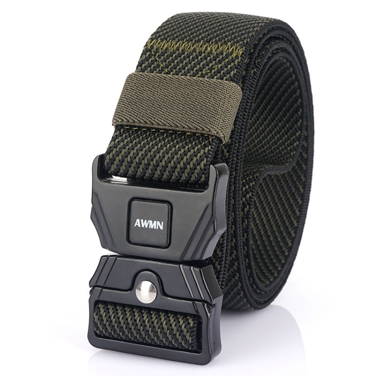 AWMN Men Outdoor Sports Alloy Snap Buckle Elastic Belt, Length: 125cm(Twill Army Green)