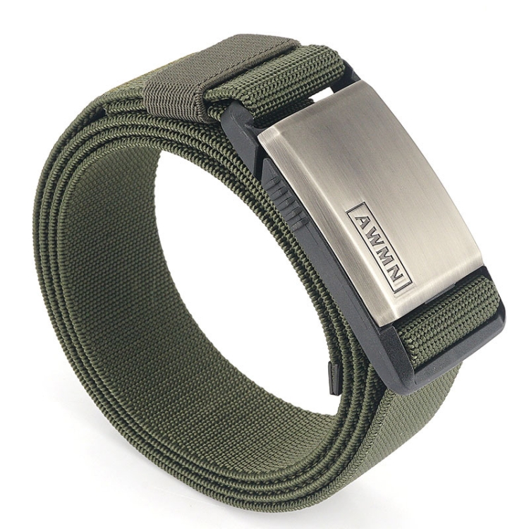 AWMN Metal Nylon Magnetic Buckle Fashion Casual Men Belt, Length: 125cm(Silver Cap Army Green)