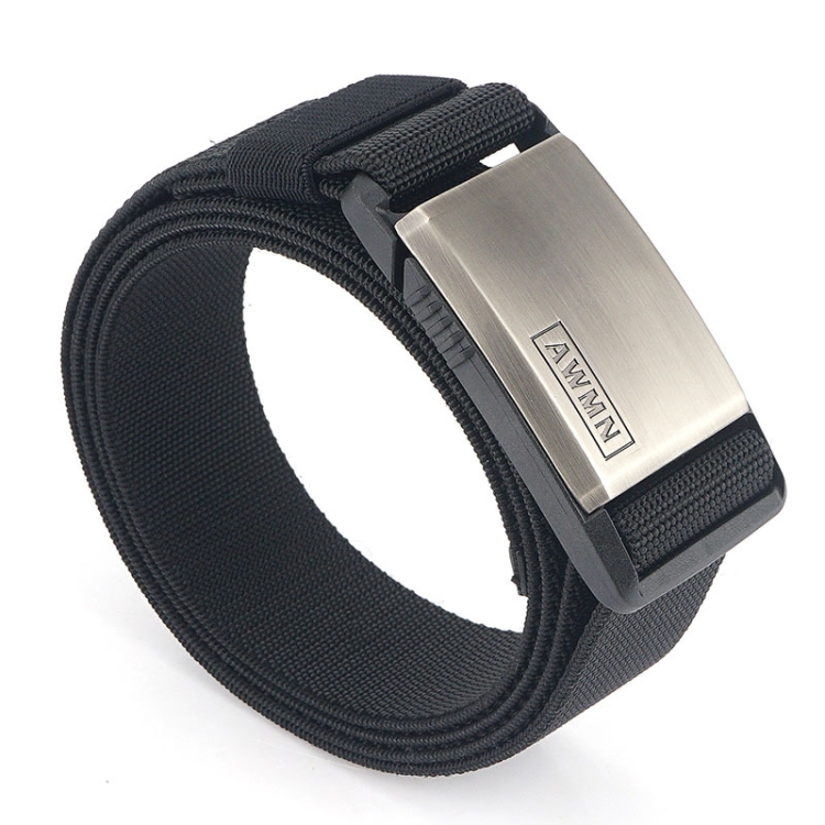 AWMN Metal Nylon Magnetic Buckle Fashion Casual Men Belt, Length: 125cm(Silver Cap Black)