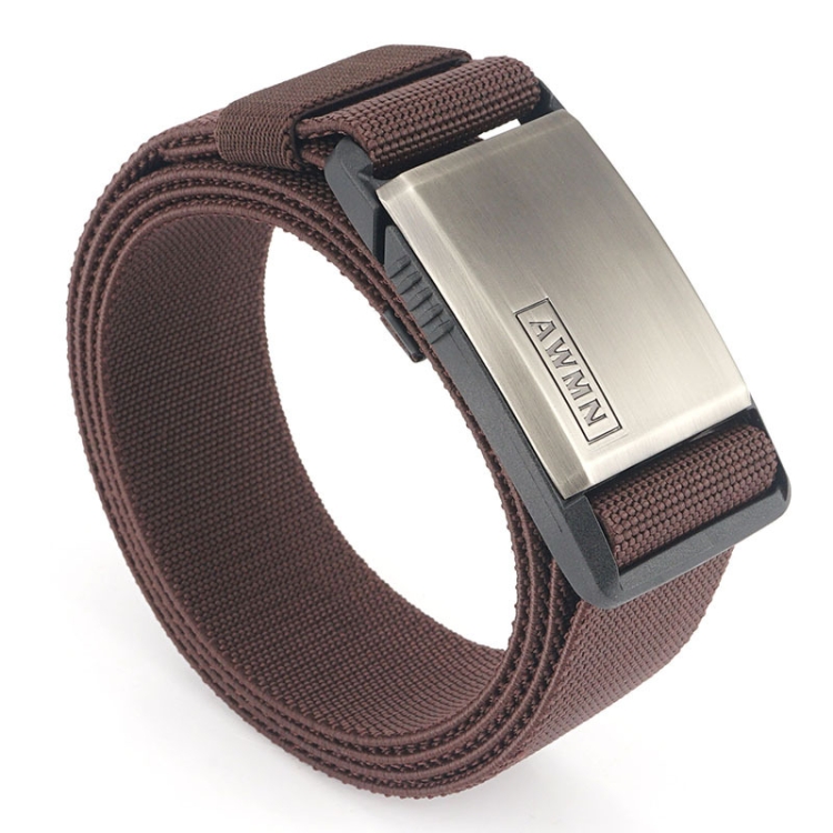 AWMN Metal Nylon Magnetic Buckle Fashion Casual Men Belt, Length: 125cm(Silver Cap Brown)