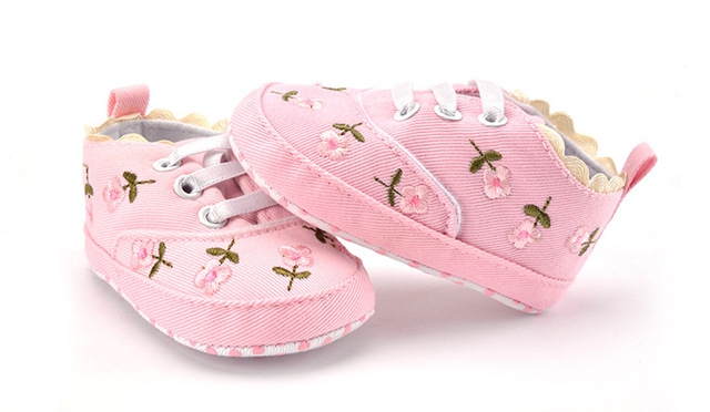 Baby Girl Shoes Lace Floral Embroidered Soft Shoes Walking Toddler Kids Shoes(Pink)