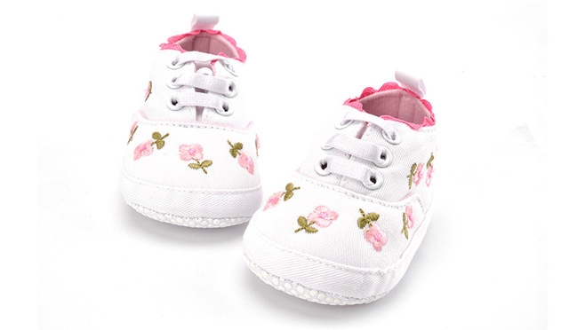 Baby Girl Shoes Lace Floral Embroidered Soft Shoes Walking Toddler Kids Shoes(White)