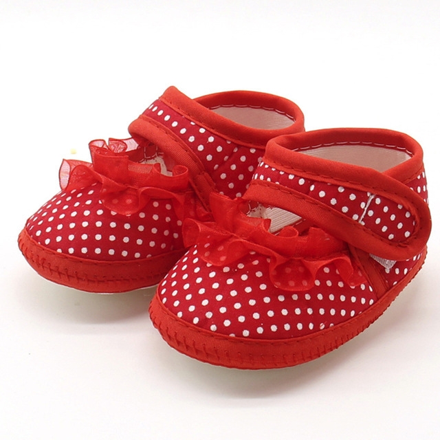 Baby Infant Shoes Girls Dot Lace Soft Sole Prewalker Warm Casual Flats Shoes(Red Flower)