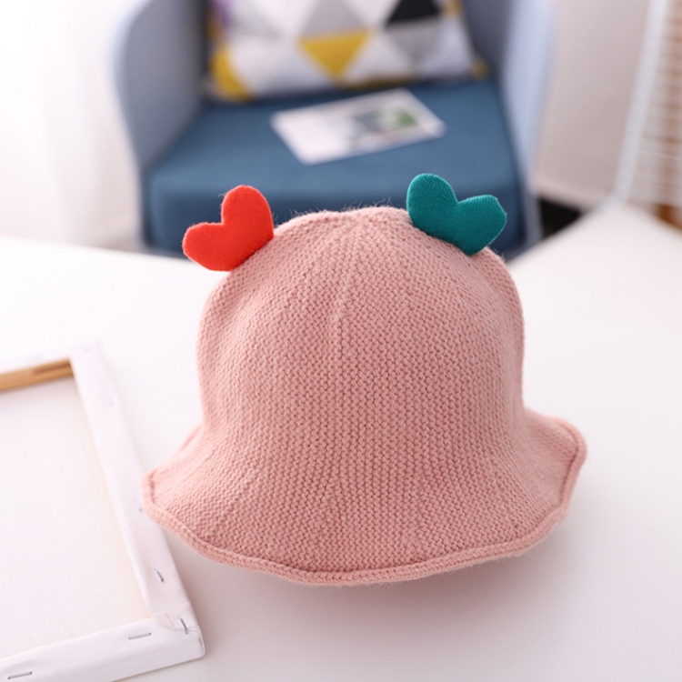 Baby Love-heart Knitted Hat Children Wild Knitted Fisherman Hat, Size: S(Skin Powder)