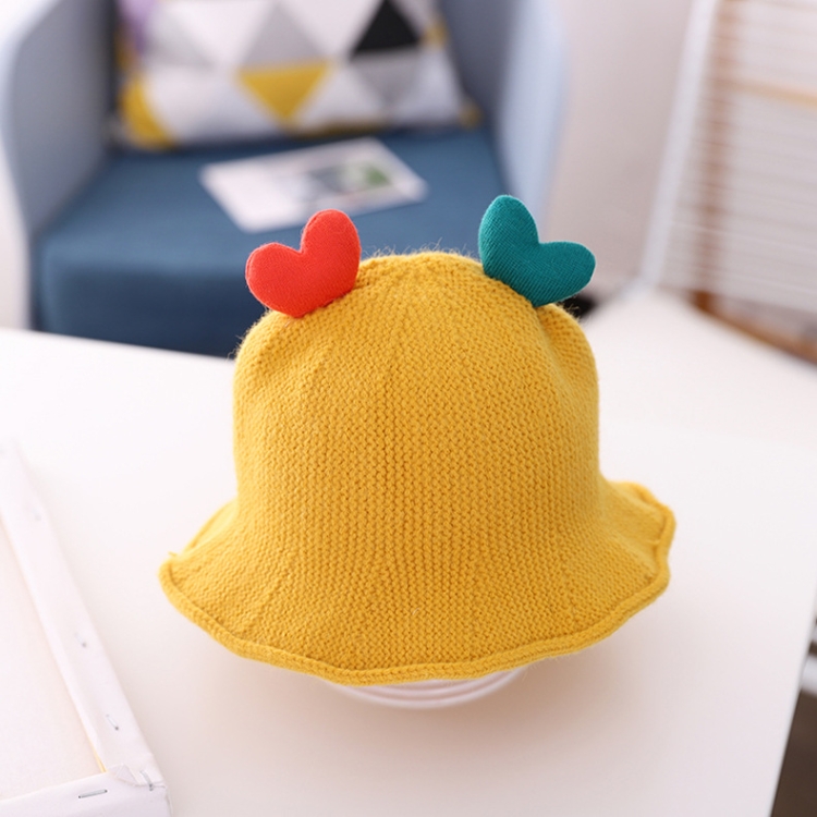 Baby Love-heart Knitted Hat Children Wild Knitted Fisherman Hat, Size: S(Yellow)