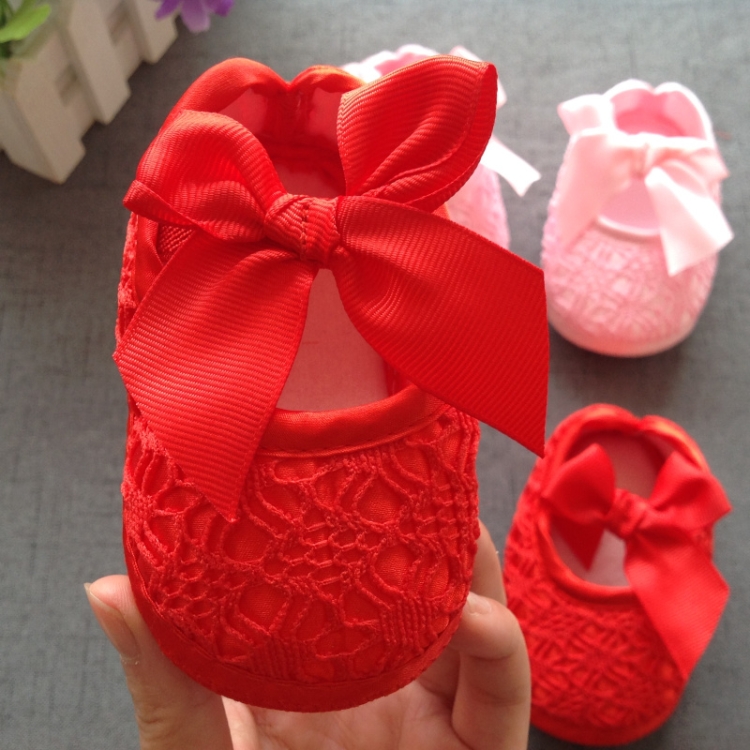 Baby Shoes Newborn Baby Girls Princess Baby Girls Shoes Bowknot Crib Non-slip Footwear Shoe, Size:13(Red)