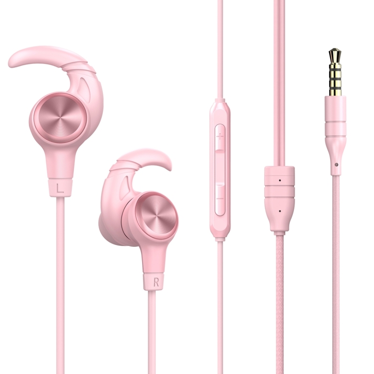 Baseus Encok H31 Wired Control Passive Noise-cancelling In-Ear Ear-hook HiFi Earphone with Mic for iPhone, iPad, iPod, Samsung, HTC, Sony, Huawei, Xiaomi and Other Audio Devices with 3.5mm Earphone Ports(Pink)