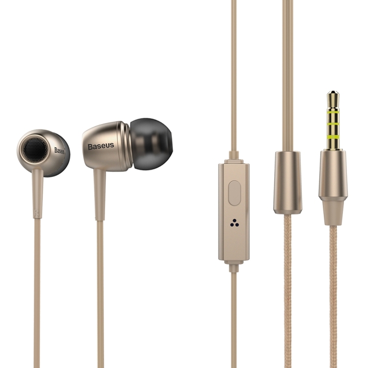 Baseus Lark Series Boeing Earphone 1.2M In-Ear Stereo Bass Wired Ear Cup With Microphone for iPhone, iPad, iPod, Samsung, Huawei and Other Smartphones with 3.5mm Earphone Port(Gold)
