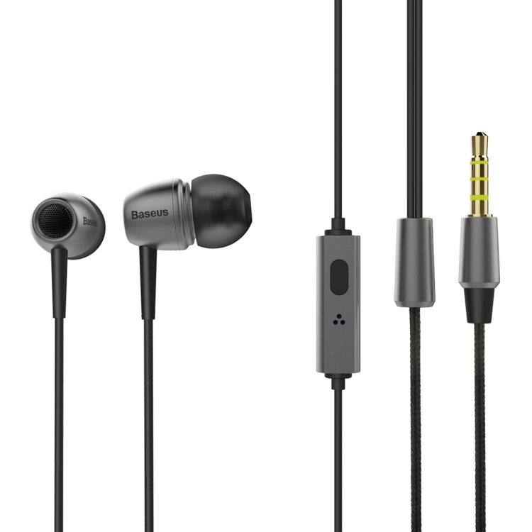 Baseus Lark Series Boeing Earphone 1.2M In-Ear Stereo Bass Wired Ear Cup With Microphone for iPhone, iPad, iPod, Samsung, Huawei and Other Smartphones with 3.5mm Earphone Port(Grey)
