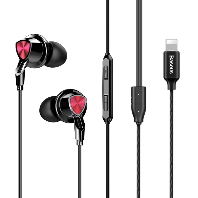 Baseus P04 Wired Control In-Ear HiFi Earphone with Mic & 8 Pin Connector for iPhone, iPad with iOS 10 or later(Black)