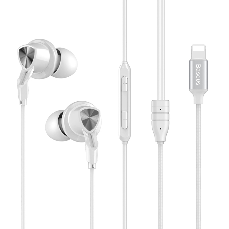 Baseus P04 Wired Control In-Ear HiFi Earphone with Mic & 8 Pin Connector for iPhone, iPad with iOS 10 or later(White)