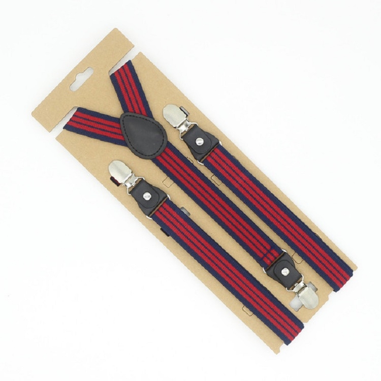 Bib Pants Anti-drop Clips Y Shape Shoulder Strap Clip for Men / Women(Navy Red Stripes)