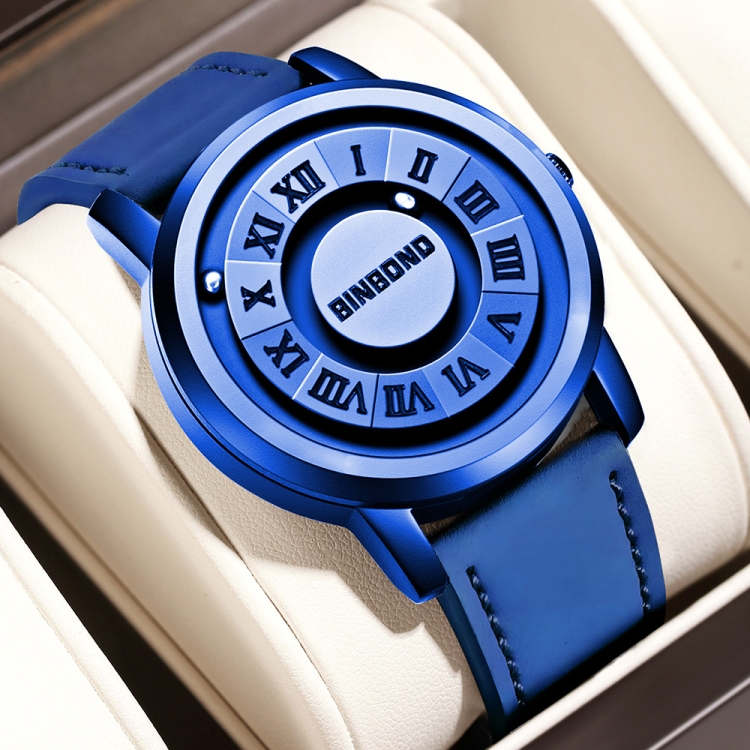 BINBOND B234 30m Waterproof Magnetic Suspension Watch, Color: Blue Leather-Blue Steel-Blue
