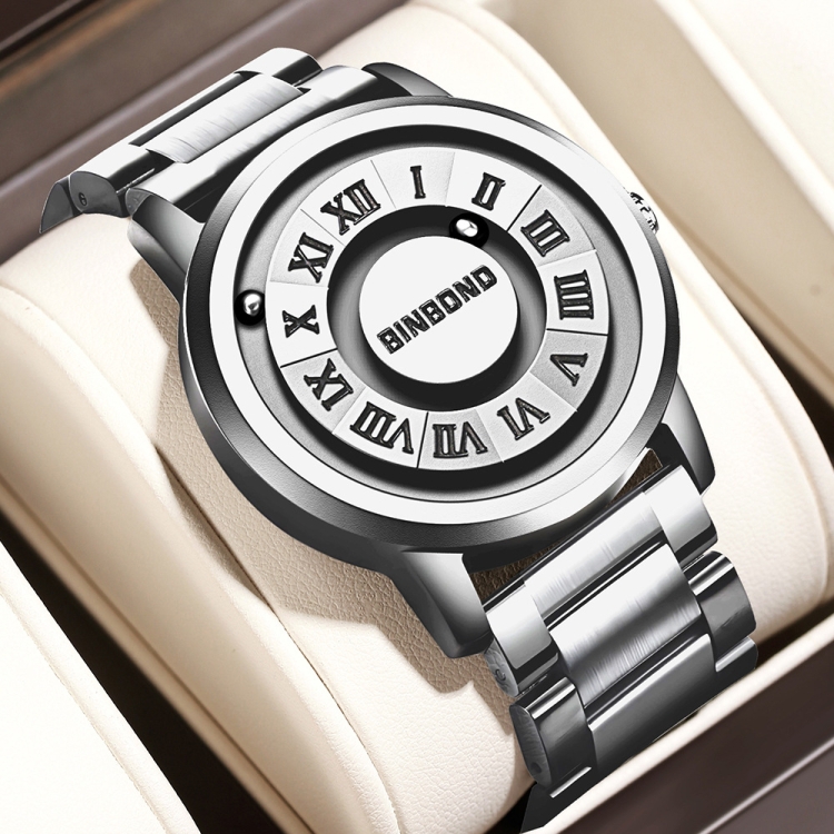 BINBOND B234 30m Waterproof Magnetic Suspension Watch, Color: White Steel-White