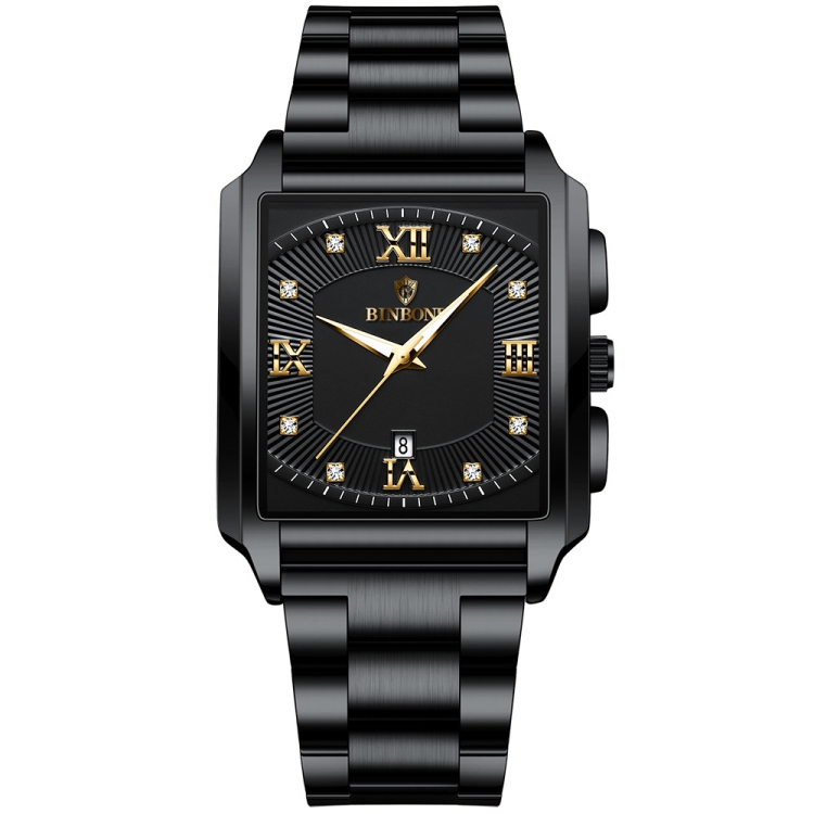 BINBOND B4143 Rectangular Outdoor Men Waterproof Quartz Watches(Black Steel-Gold)