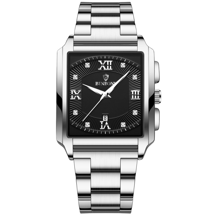 BINBOND B4143 Rectangular Outdoor Men Waterproof Quartz Watches(White Steel-Black)
