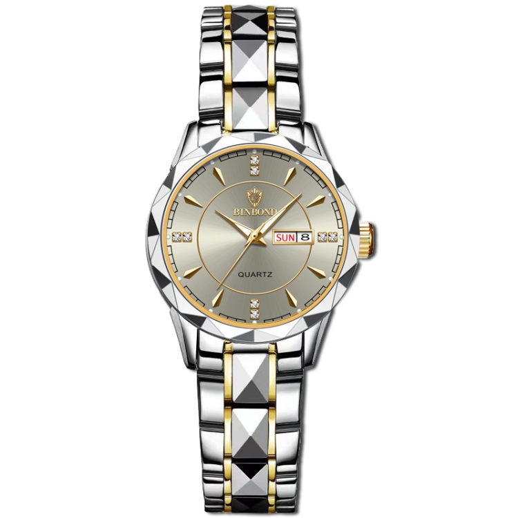 BINBOND B5552 Luminous Multifunctional Business Calendar Quartz Watch(Female-Inter-gold-Gray)