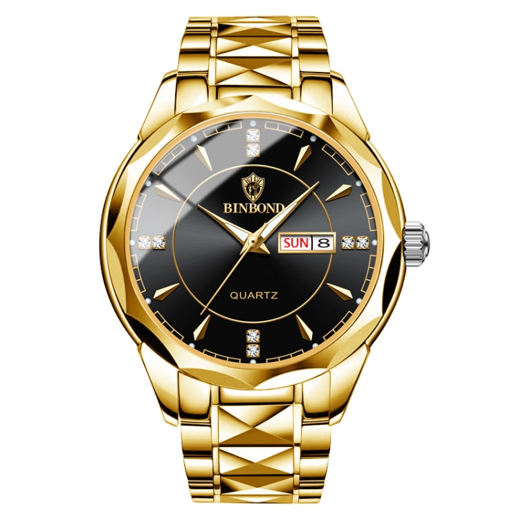 BINBOND B5552 Luminous Multifunctional Business Calendar Quartz Watch(Full-gold-Black)