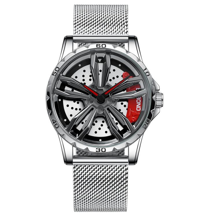 BINBOND D001 3D Hollow Motorcycle Rotating Wheel Watch, Color: White Net-White Steel-Red