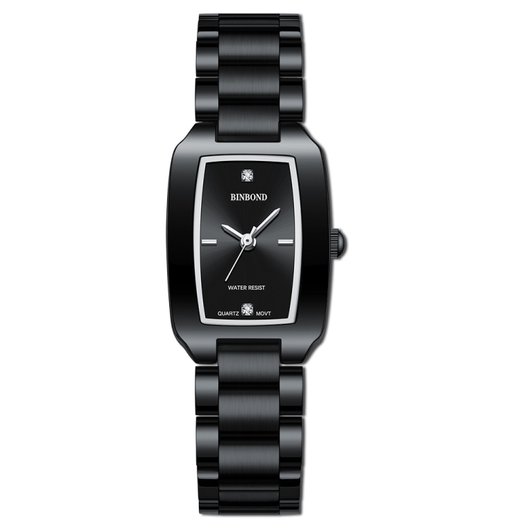 BINBOND N321 Square Temperament Metal 30M Waterproof Quartz Watch, Color: Black