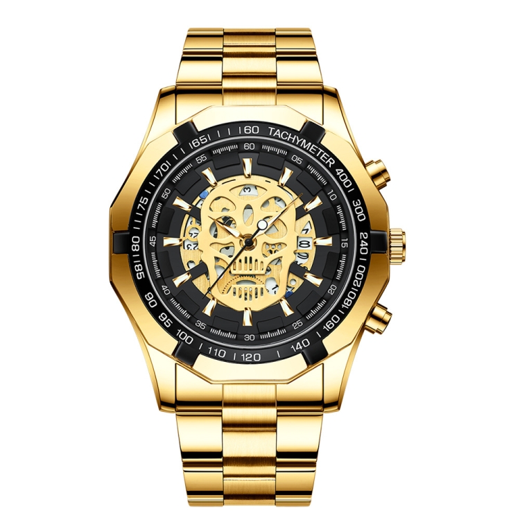 BINBOND S034 30M Waterproof Quartz Watch Skull Skeleton Luminous Watch(Full Gold Black Gold Nail)