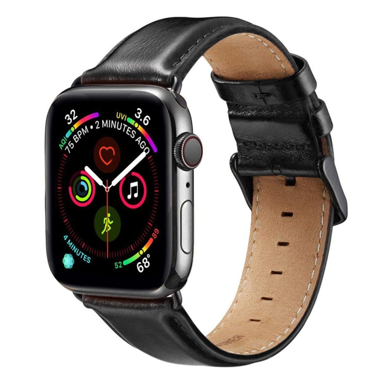 Black Buckle Leather Watch Band For Apple Watch Ultra 49mm&Watch Ultra 2 49mm / Series 10 46mm / 9&8&7 45mm / SE 3&SE 2&6&SE&5&4 44mm / 3&2&1 42mm(Black)