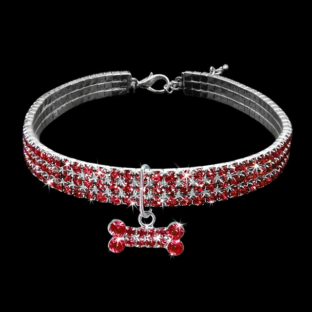 Bling Rhinestone Dog Collar Crystal Puppy Chihuahua Pet Dog Collars Leash For Small Dogs Mascotas Accessories, Size:S (Pink)