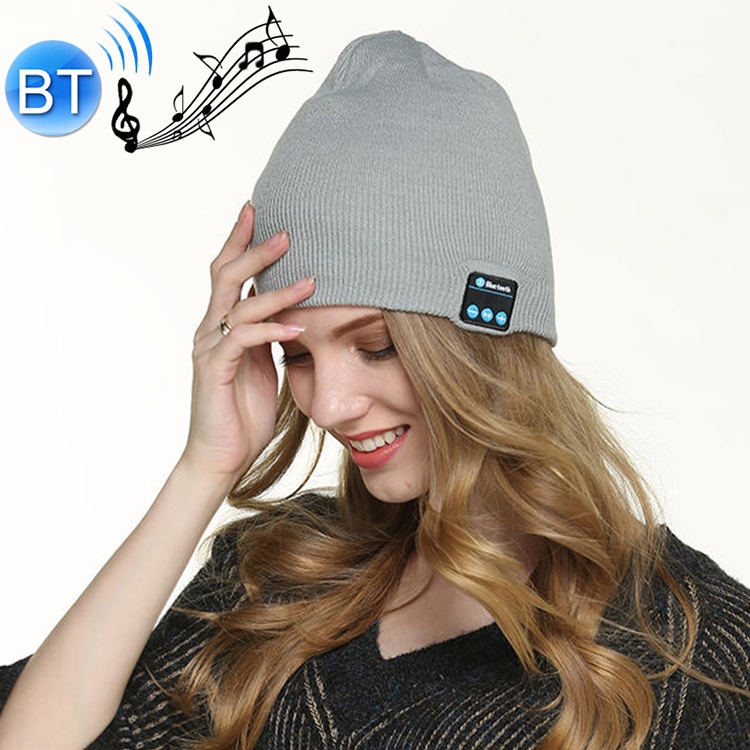 Bluetooth 5.0 Wireless Call Music Warm Knitted Hat (Grey White)