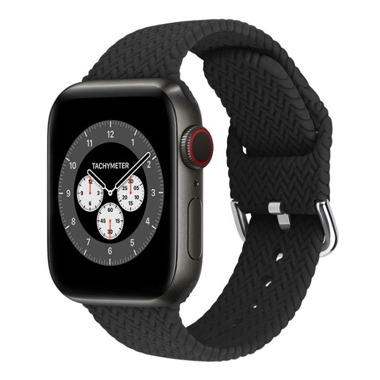 Braided Silicone Watch Band with Buckle For Apple Watch Series 9&8&7 41mm / SE 3&SE 2&6&SE&5&4 40mm / 3&2&1 38mm(Black)