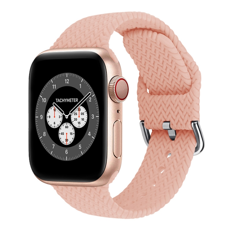 Braided Silicone Watch Band with Buckle For Apple Watch Series 9&8&7 41mm / SE 3&SE 2&6&SE&5&4 40mm / 3&2&1 38mm(Sand Pink)