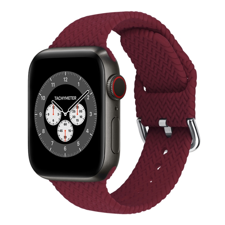 Braided Silicone Watch Band with Buckle For Apple Watch Ultra 49mm&Watch Ultra 2 49mm / Series 9&8&7 45mm / SE 3&SE 2&6&SE&5&4 44mm / 3&2&1 42mm(Plum Color)