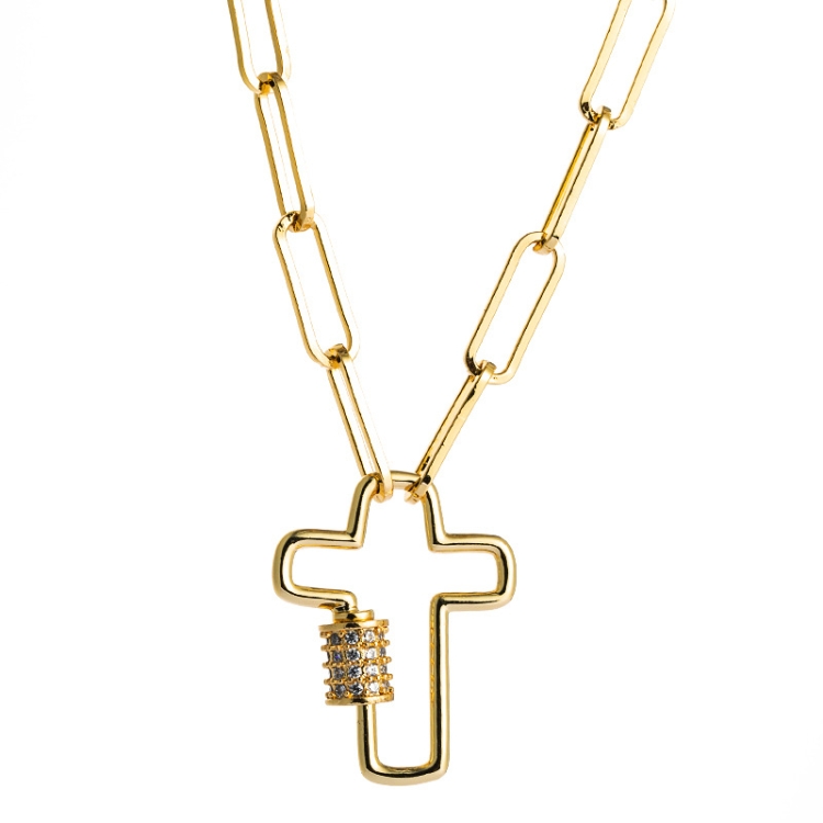 Brass Micro-inlaid Zircon Delicate Clavicle Chain Cross Pendant Necklace(Cross)