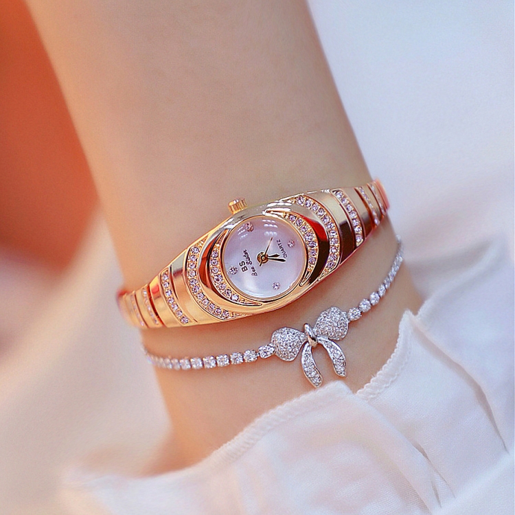 BS Bee Sister  FA1540  Ladies Oval Small Chain Watch with Diamonds(Rose Gold)