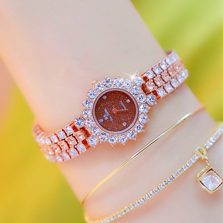 BS Bee Sister FA1580 Sparkling Full Diamond Watch Temperament Women Chain Watch(Rose Coffee)