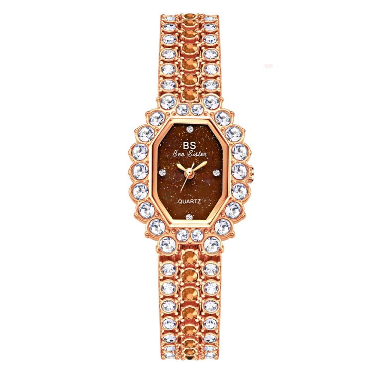 BS Bee Sister FA1581 Niche Glitter Full Diamond Women Watch(Rose Coffee)