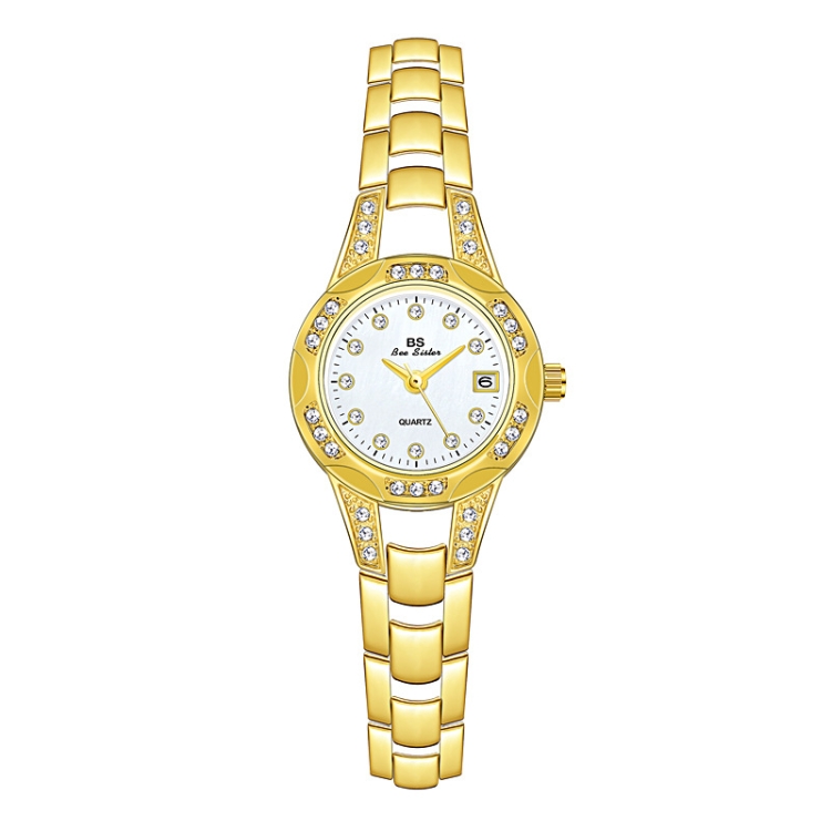BS Bee Sister FA1679 Ladies Diamond Chain Watch Cute Small Round Watch With Calendar(Gold)
