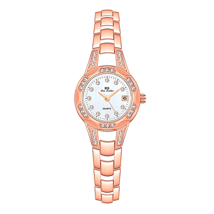 BS Bee Sister FA1679 Ladies Diamond Chain Watch Cute Small Round Watch With Calendar(Rose Gold)