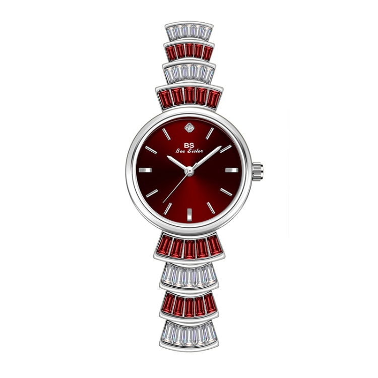 BS Bee Sister FA1700 Diamond Inlaid Ladies Watch Symphony Wrist Watch(Silver -red)