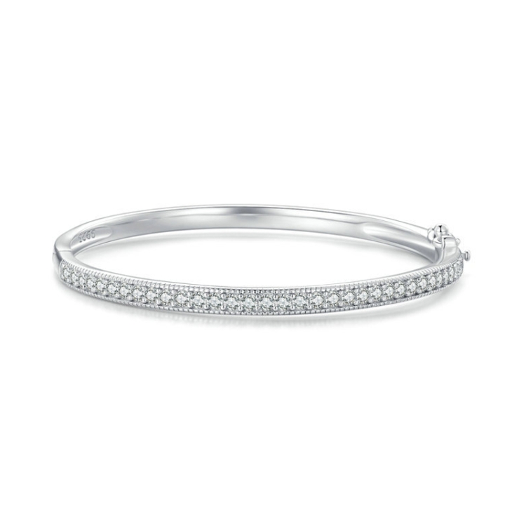 BSB130-19 Sterling Silver S925 White Gold Plated Zircon Thin Glitter Bracelet