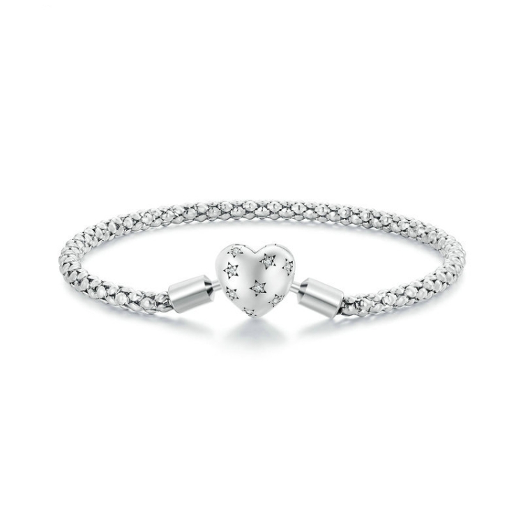BSB135 S925 Silver Plated Platinum Heart Shaped Basic Chain Jewelry Hand Decoration 19cm