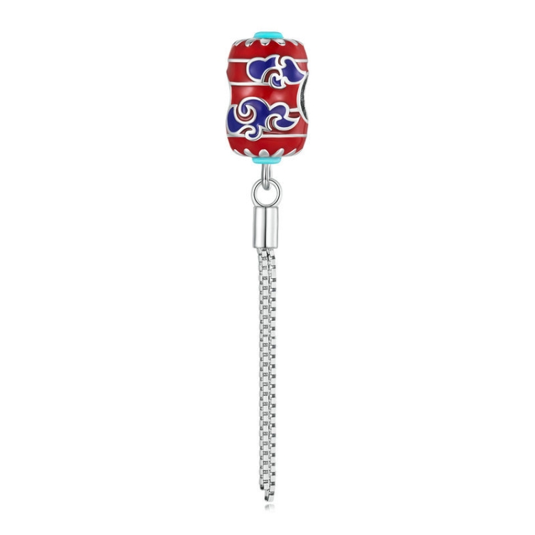 BSC727 Sterling Silver S925 Auspicious Clouds Red Lantern Bracelet Bead Pendant