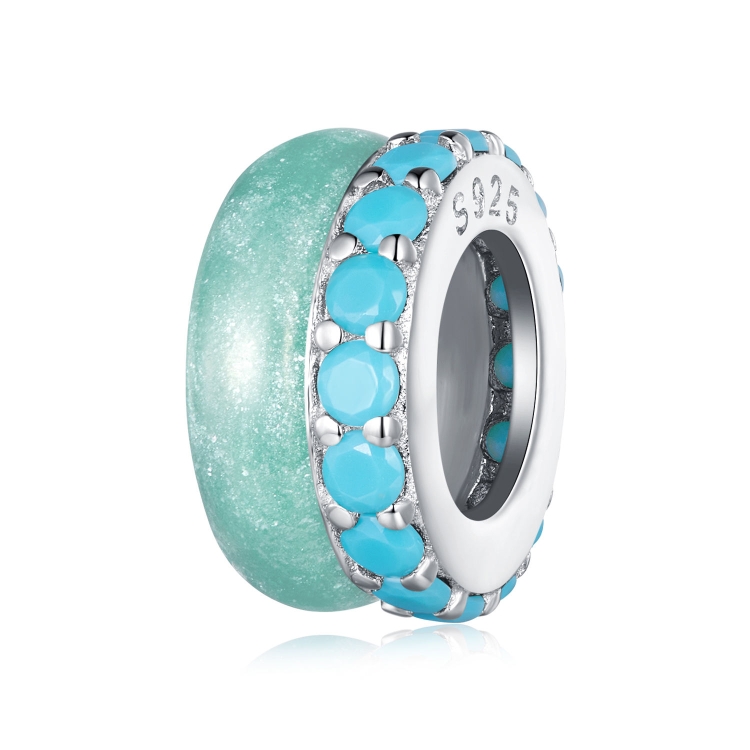 BSC883-TQ S925 Sterling Silver Dual Layer Silicone Bead Pendant Accessories DIY Bracelet Beads(Blue)