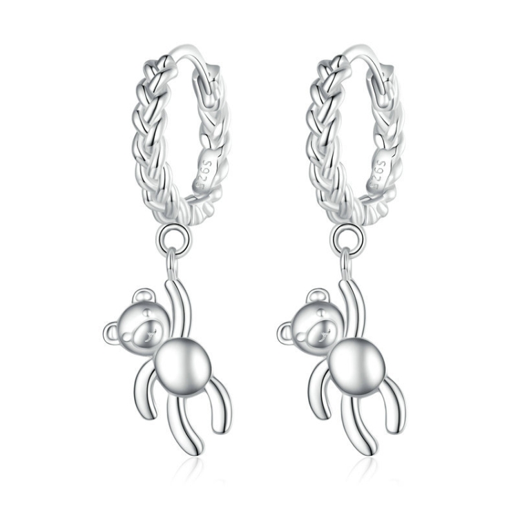BSE729 S925 Sterling Silver Bear Twist White Gold Plated Animal Earrings