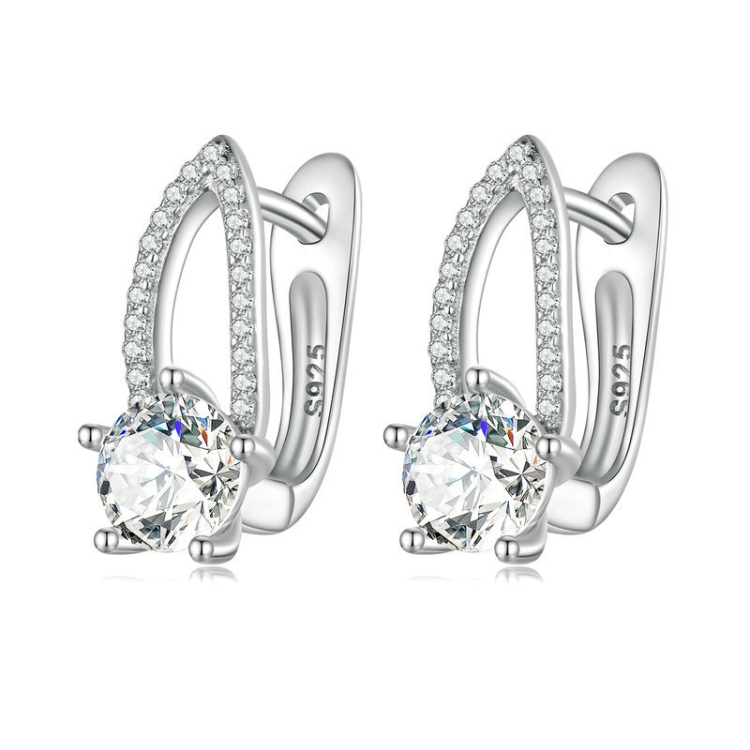 BSE732 Sterling Silver S925 White Gold Plated Zirconia Hollow Line Earrings